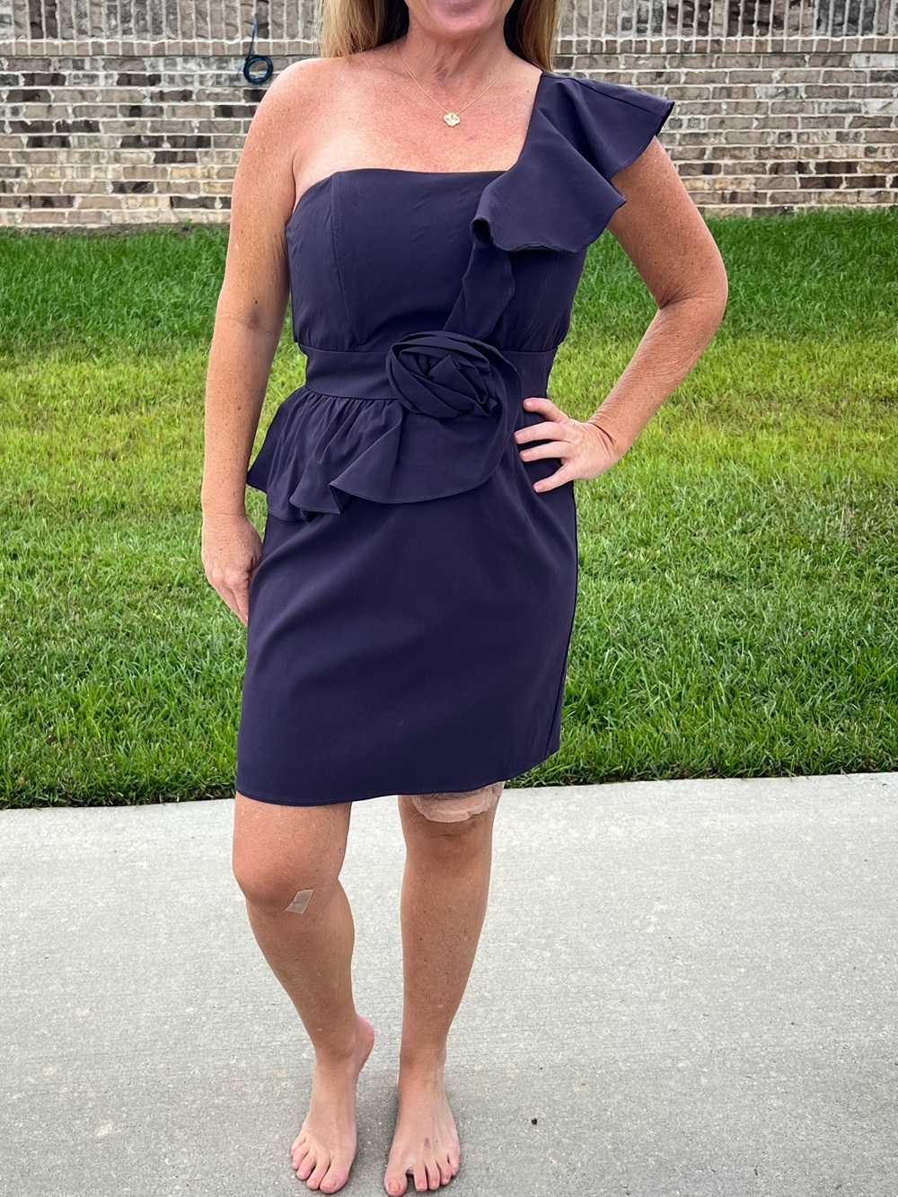 One-Shoulder Ruffle Cocktail Dress in Deep Purple